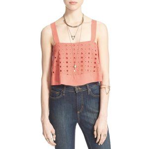 Free People By My Side Cotton Tank Crop Top Coral Large